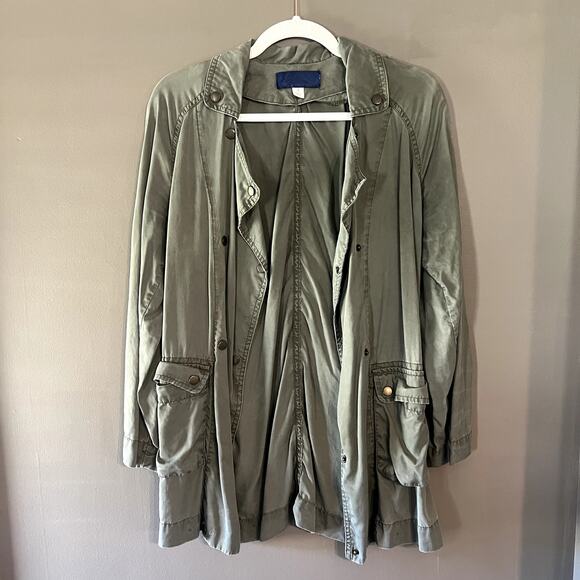 Francesca’s Blue Rain Olive Green Twill Utility Jacket Snap Buttons, Small S / M - Picture 2 of 14